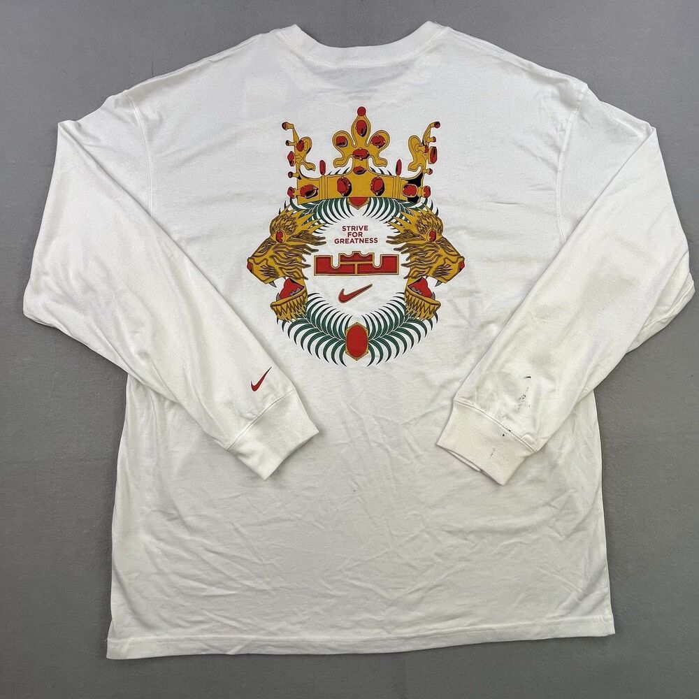 Nike Lebron James Strive For Greatness T-Shirt Men L White Lion Long Sleeve NWT